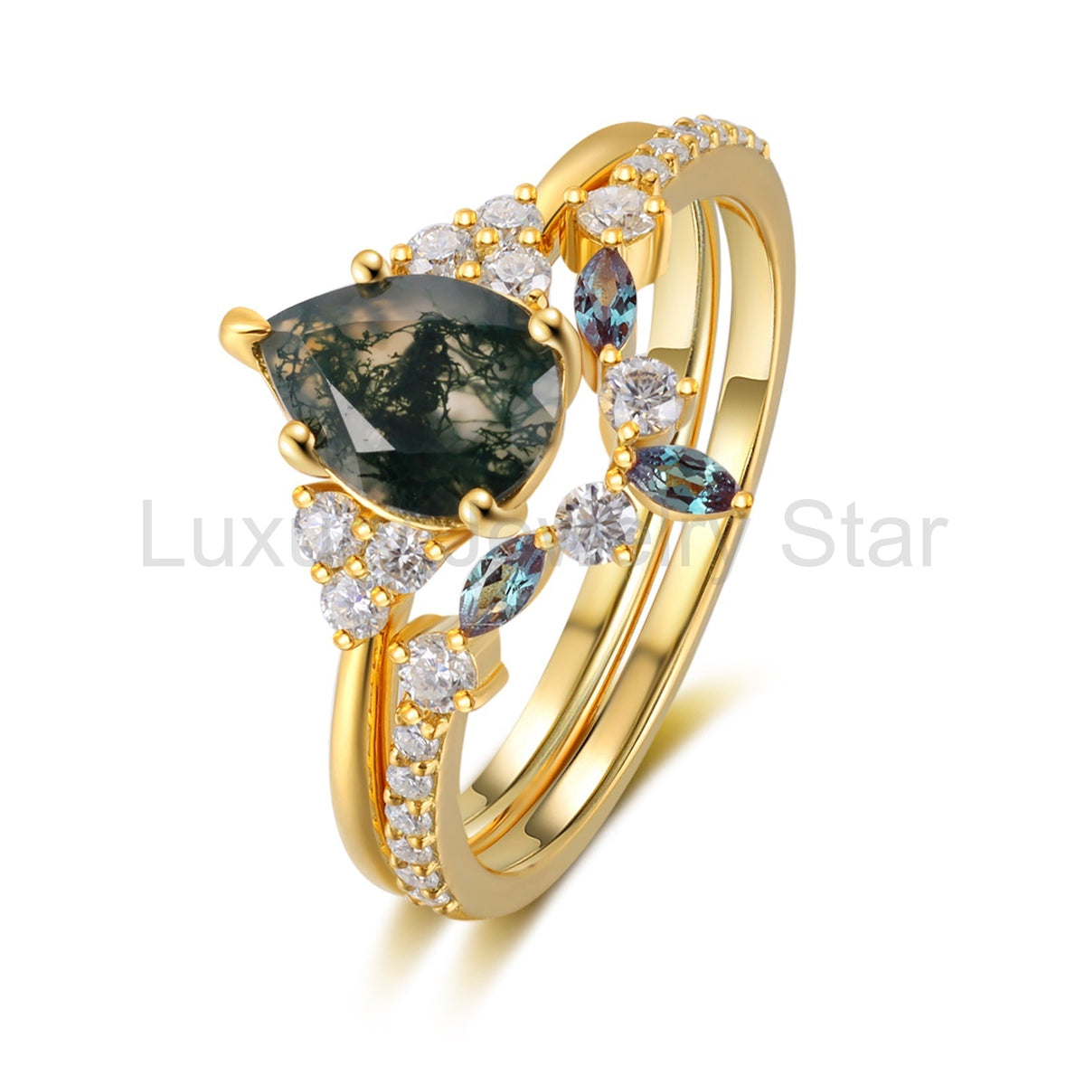 K Gold Natural Moss Agate Ring