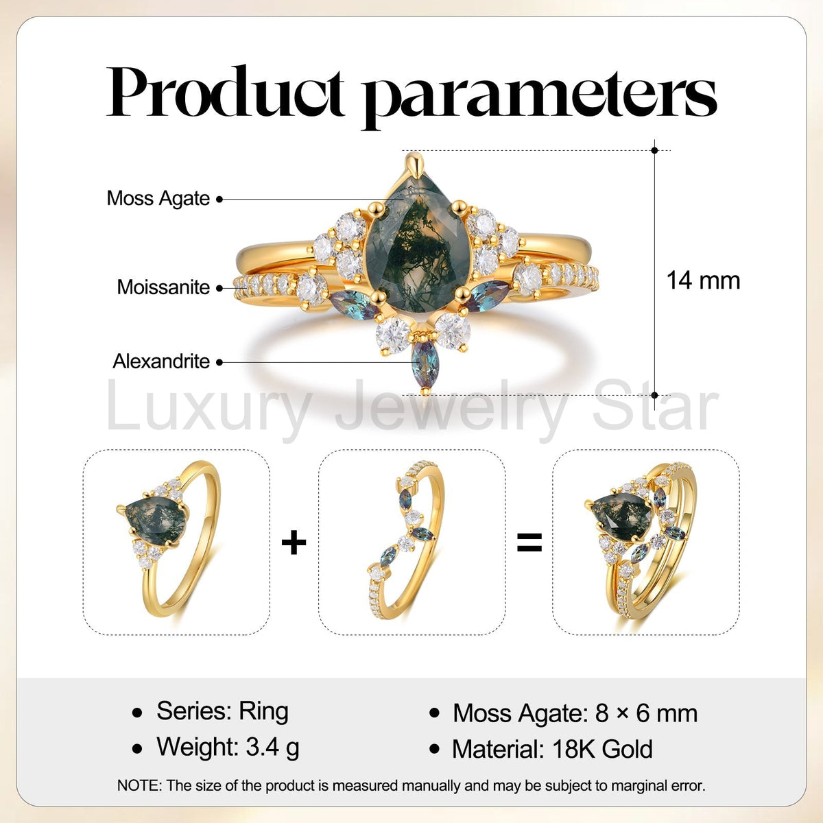 K Gold Natural Moss Agate Ring - image 11