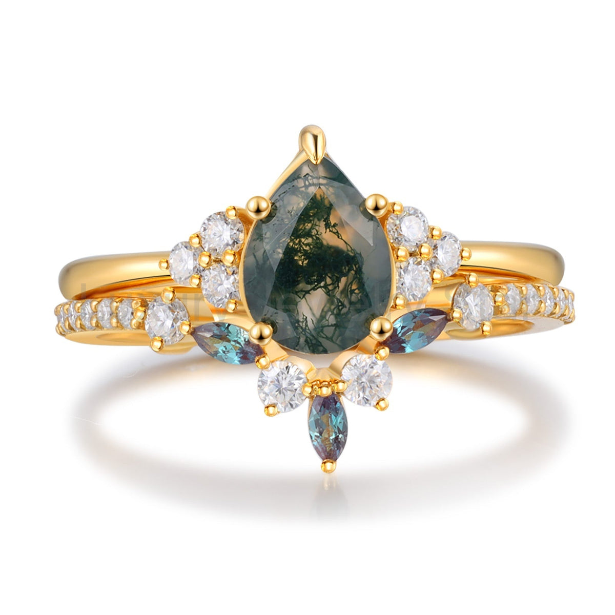 K Gold Natural Moss Agate Ring - image 2