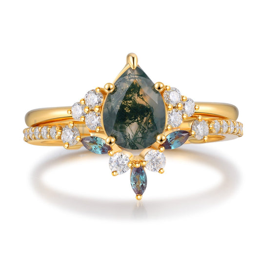 K Gold Natural Moss Agate Ring - image 2