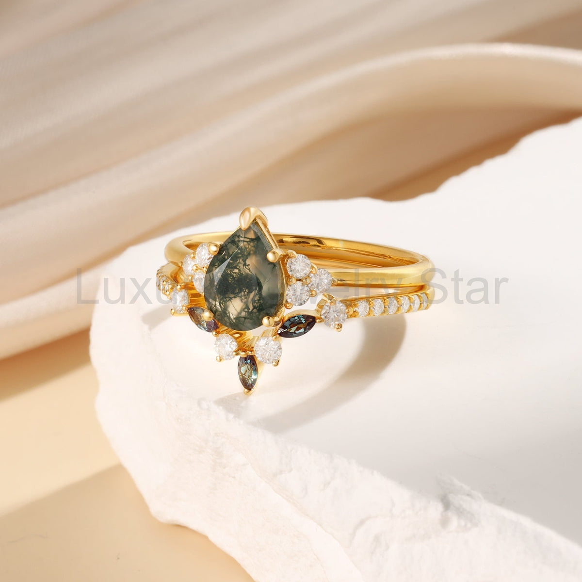 K Gold Natural Moss Agate Ring - image 6