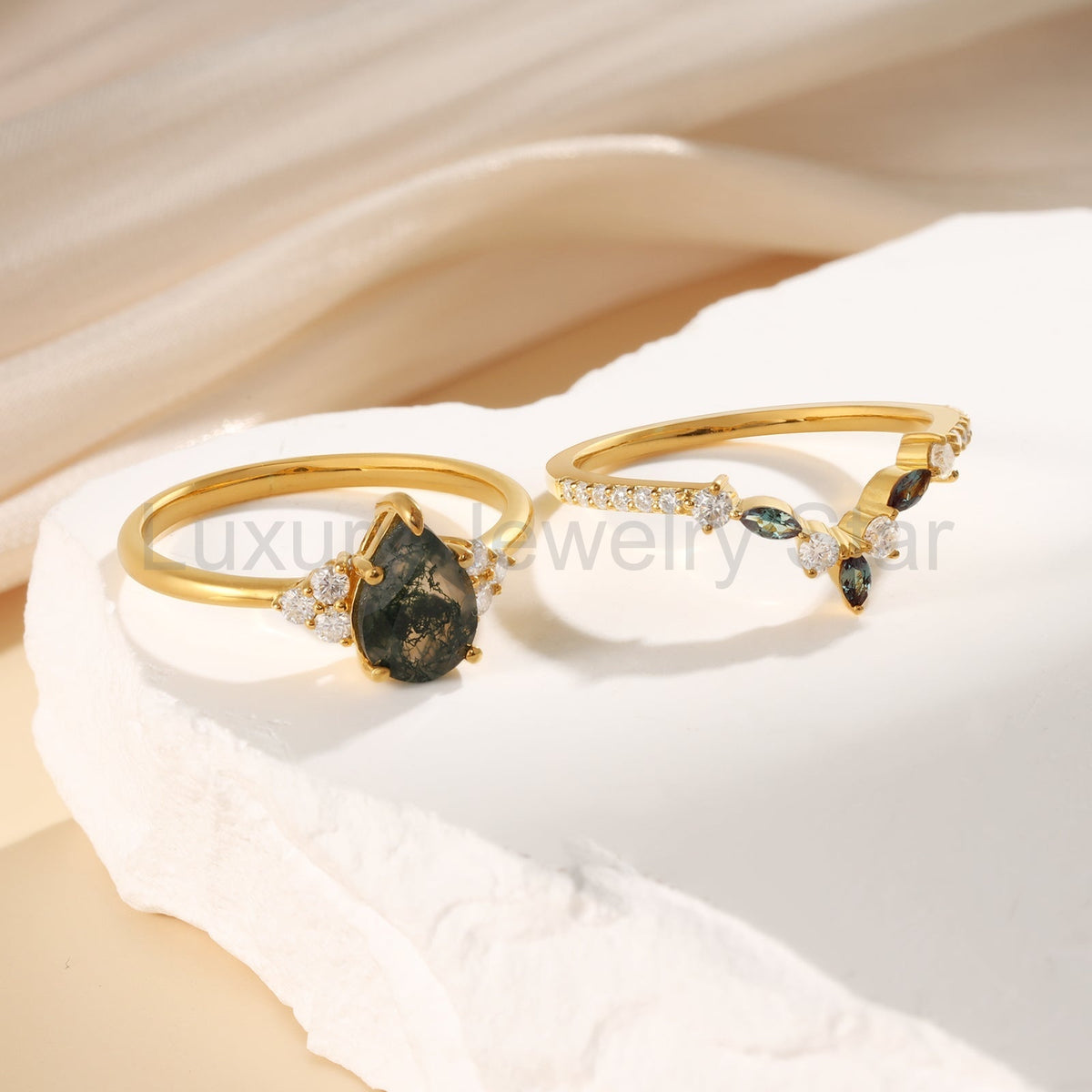 K Gold Natural Moss Agate Ring - image 7