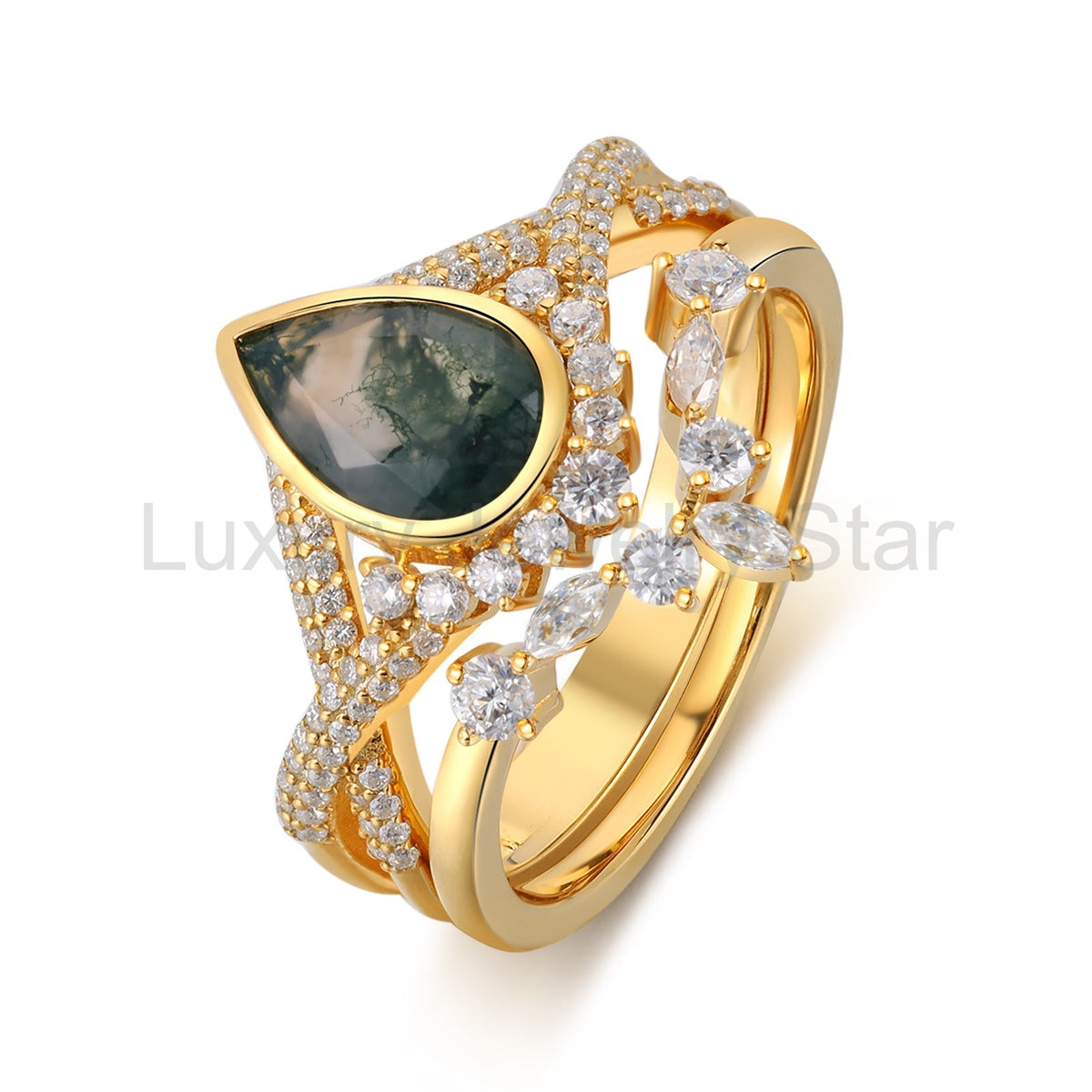 K Gold Natural Moss Agate Ring