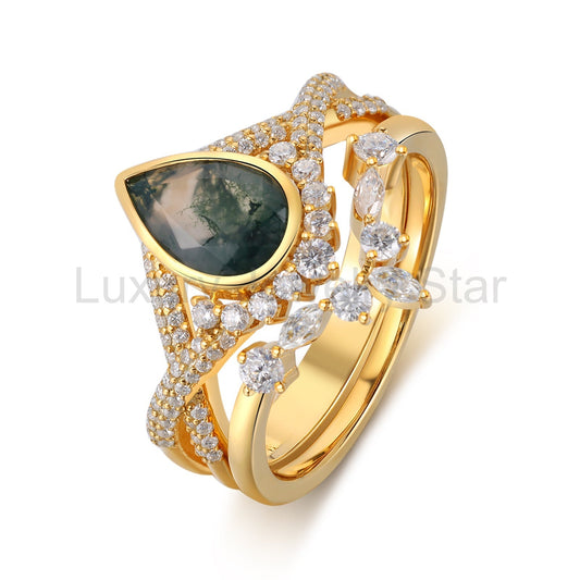 K Gold Natural Moss Agate Ring