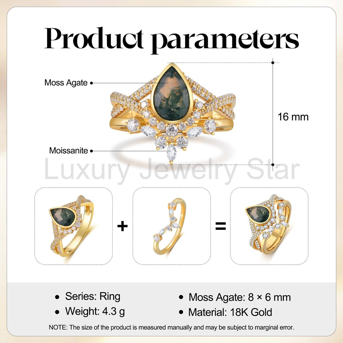 K Gold Natural Moss Agate Ring - image 10