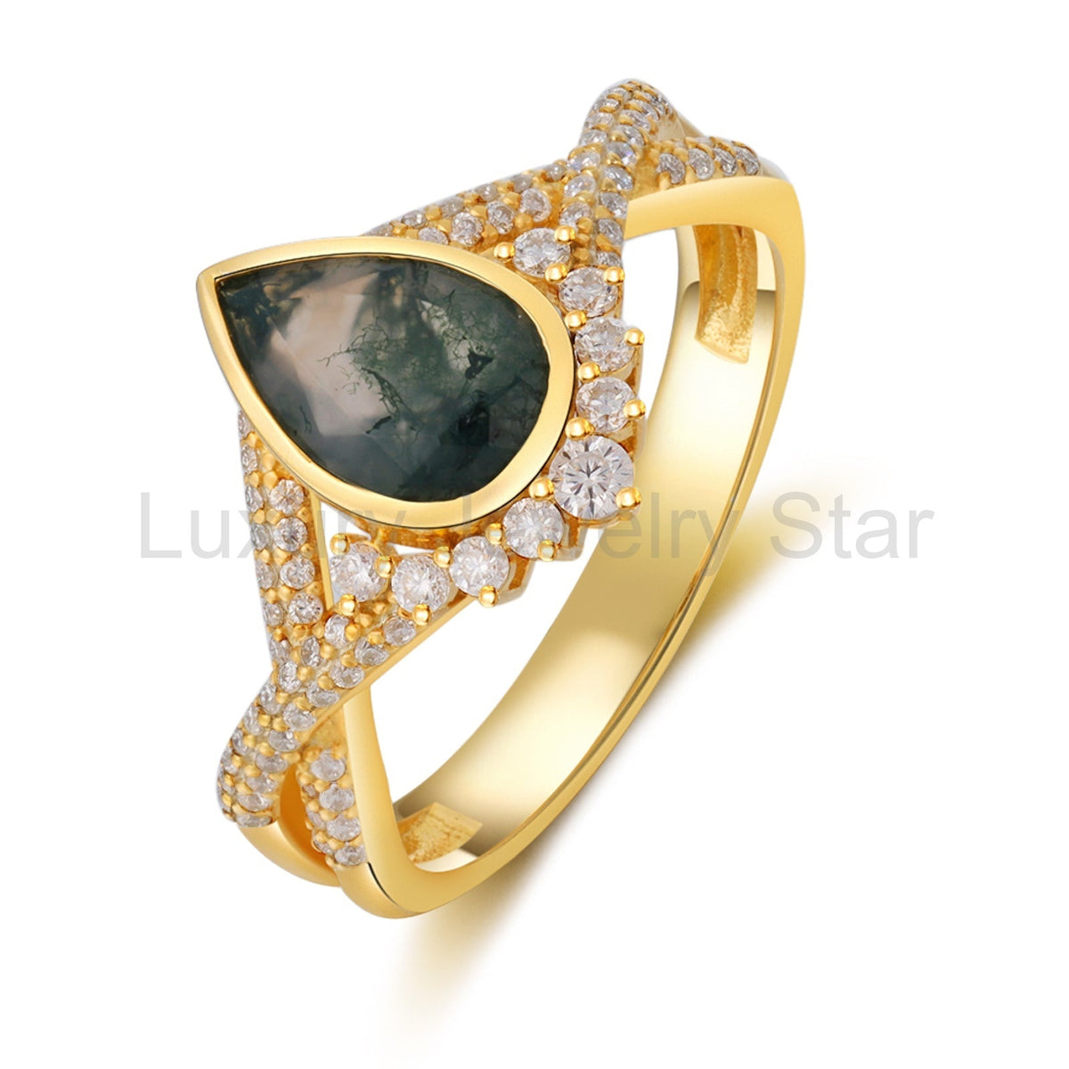K Gold Natural Moss Agate Ring - image 3