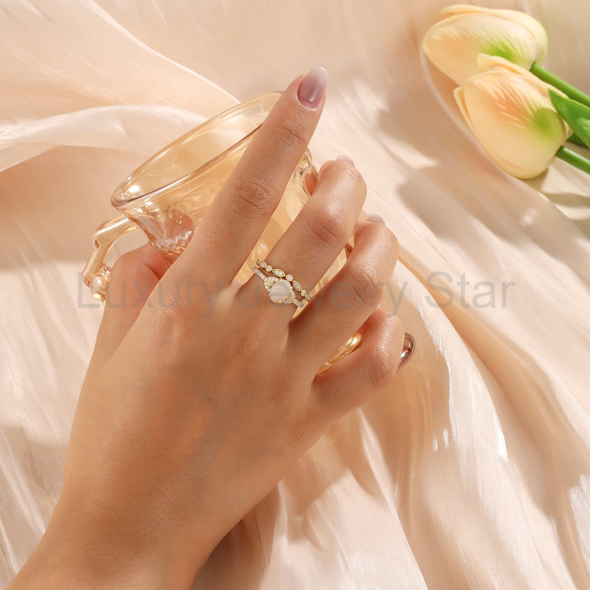 K Gold Natural Opal Stone Ring - image 5
