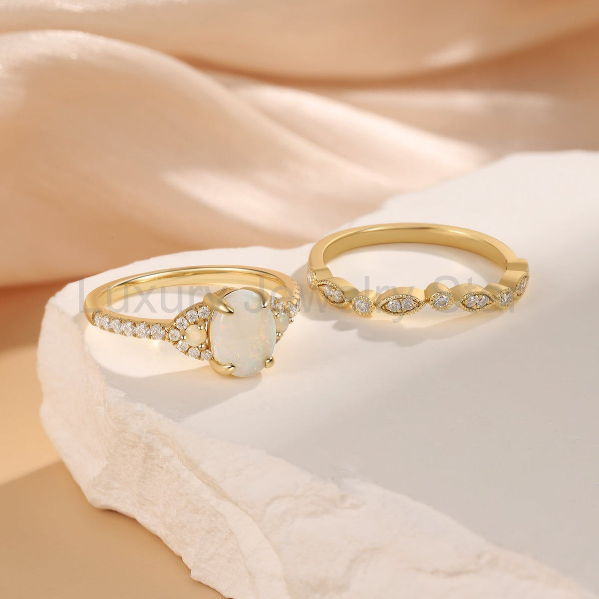 K Gold Natural Opal Stone Ring - image 6
