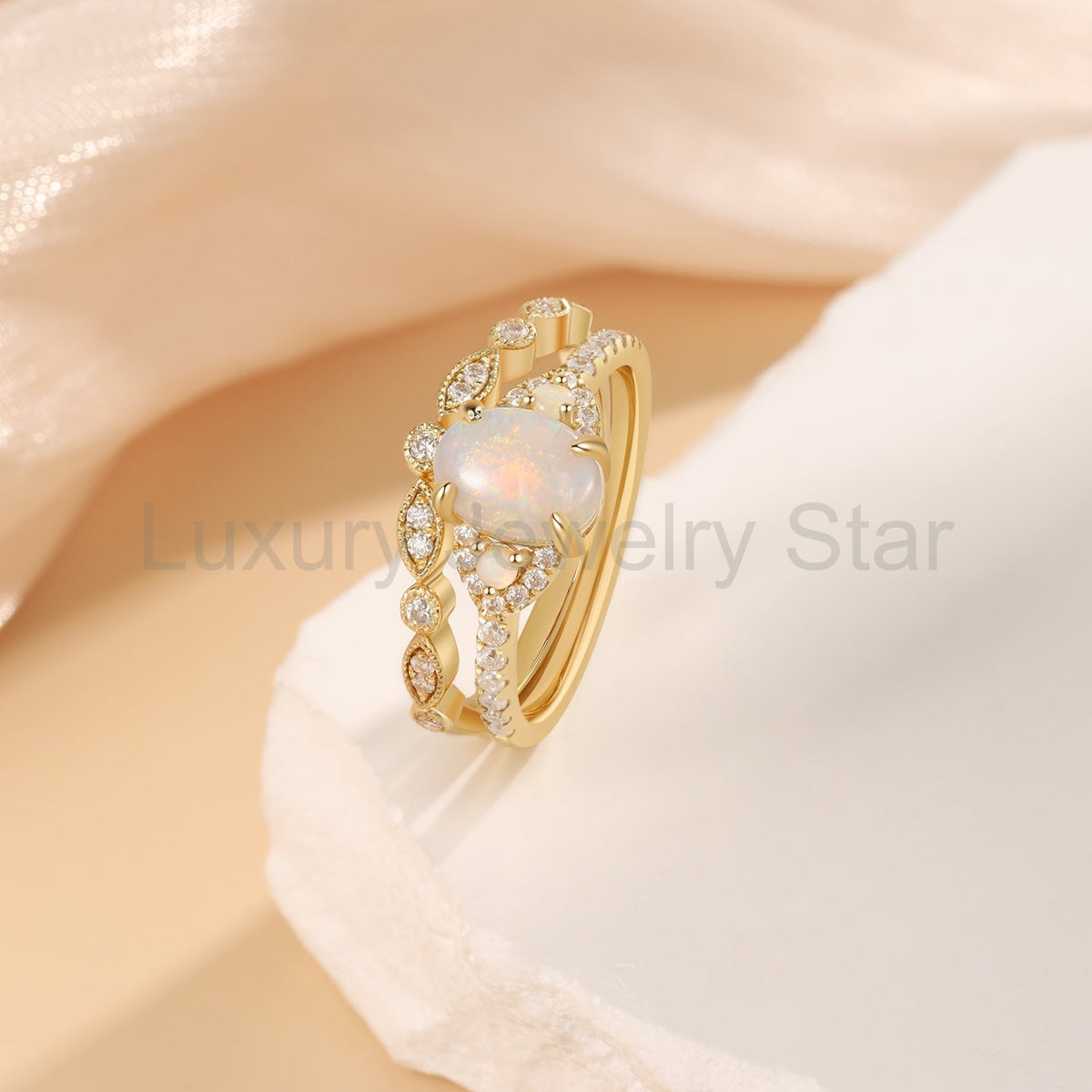 K Gold Natural Opal Stone Ring - image 7