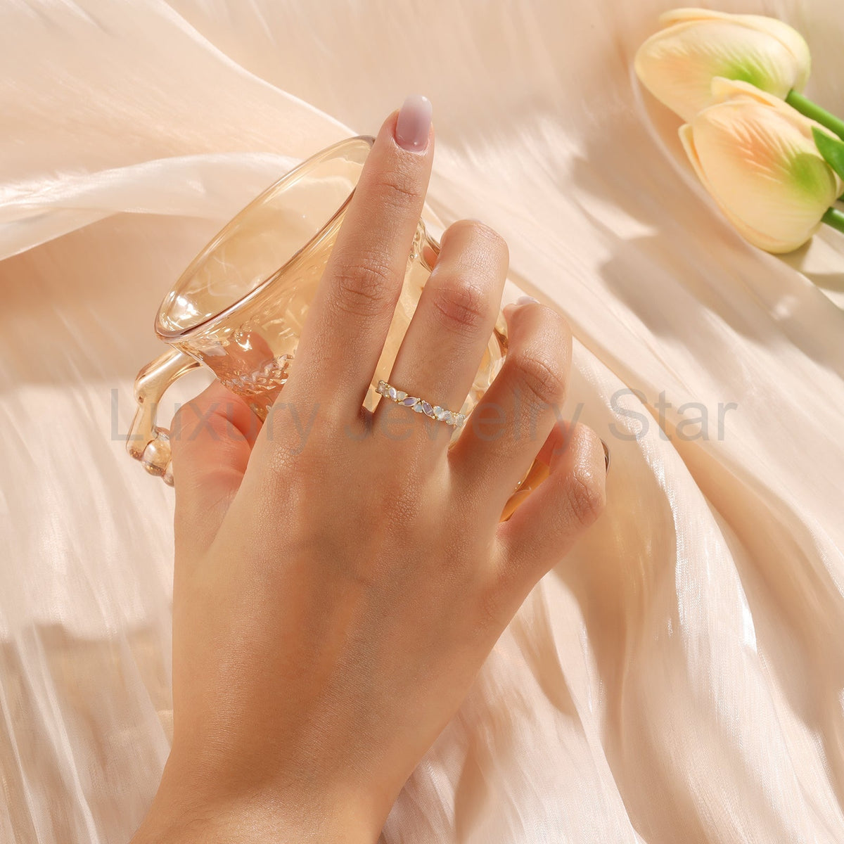 K Gold Natural Opal Stone Ring - image 4