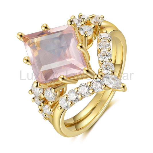 K Gold Natural Rose Quartz Ring