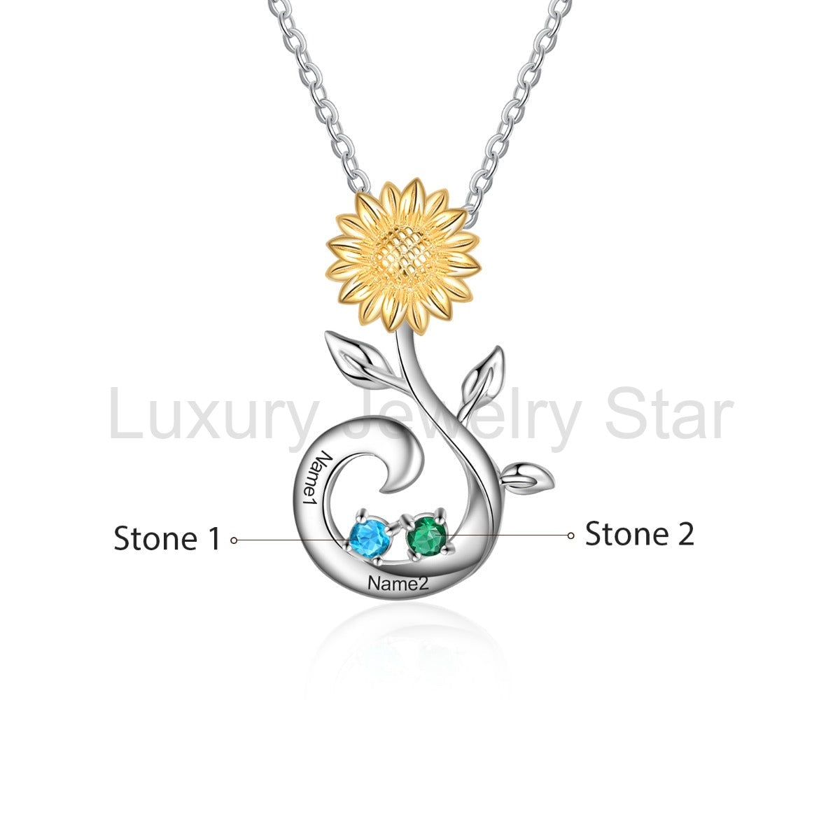 S925 Silver Birthstone Sunflower Necklace - image 2