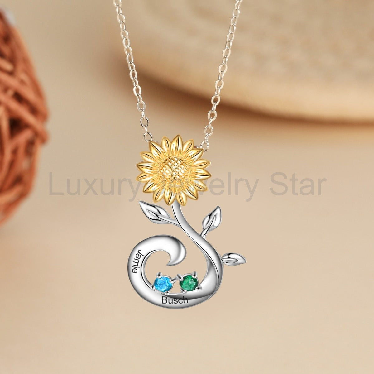 S925 Silver Birthstone Sunflower Necklace - image 5
