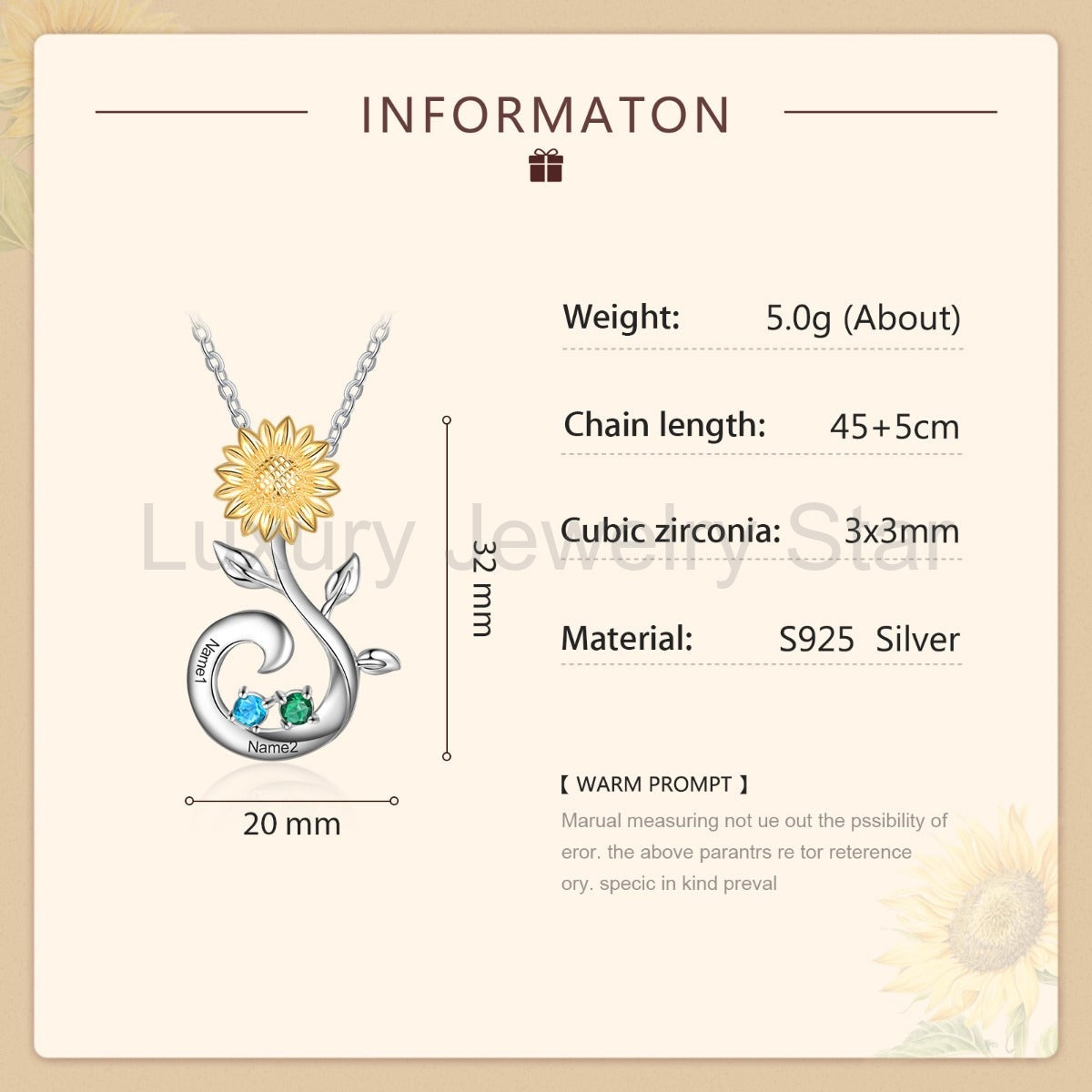 S925 Silver Birthstone Sunflower Necklace - image 7