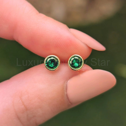 Emerald Bezel Stud Earrings