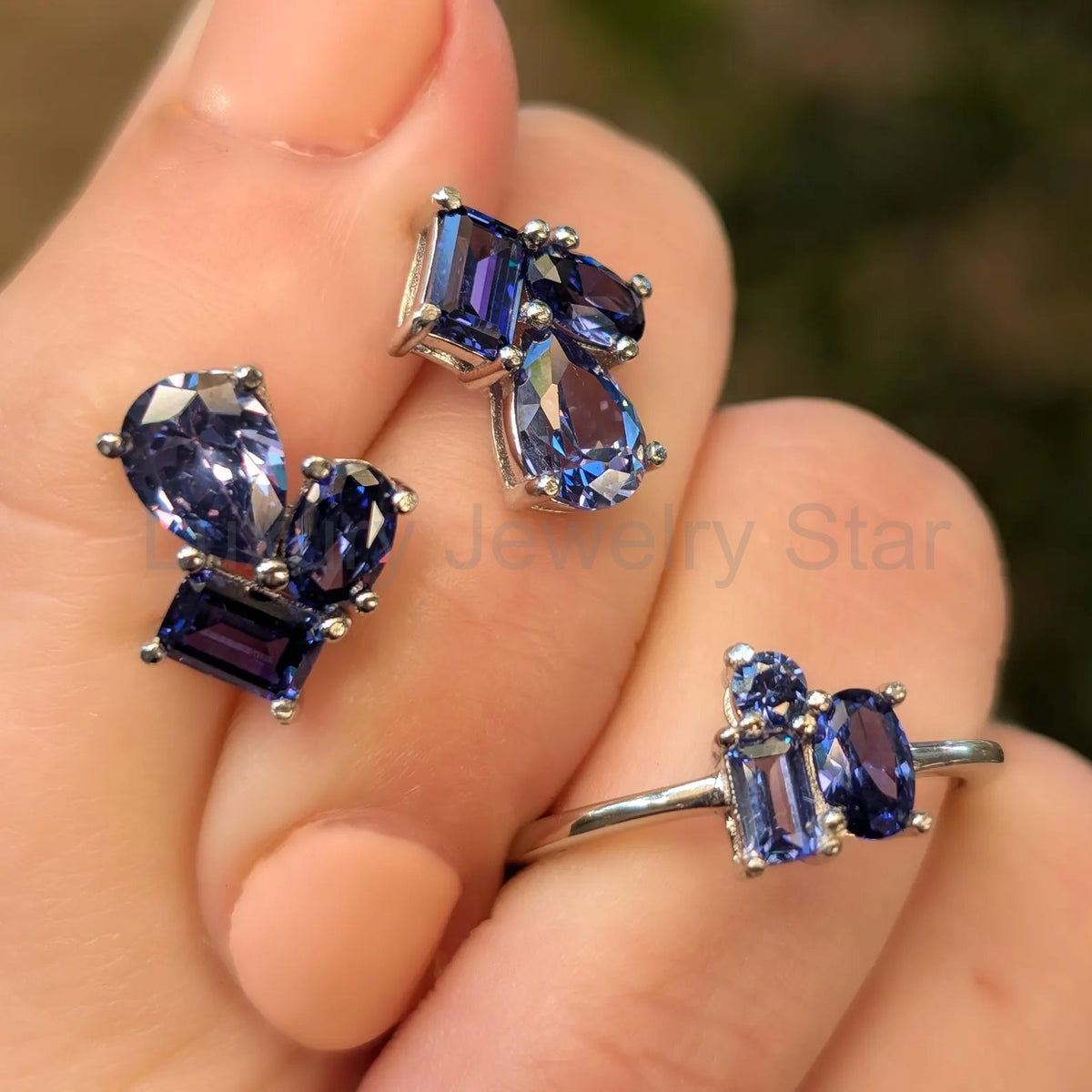 Tanzanite 3 Stone Cluster Ring - image 10