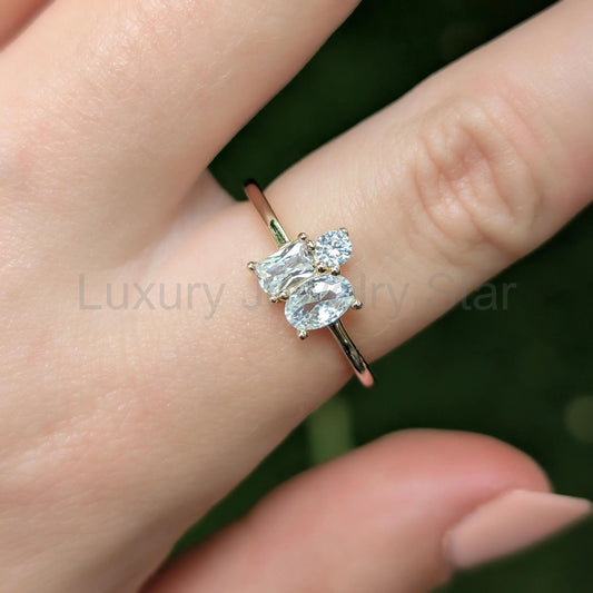 The Elia - Moissanite 3 Stone Cluster Ring