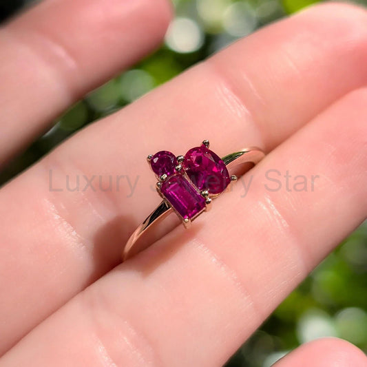 The Elia - Ruby 3 Stone Cluster Ring