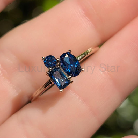 The Elia - Sapphire 3 Stone Cluster Ring