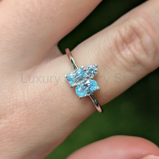The Tulia - Aquamarine 3 Stone Cluster Ring
