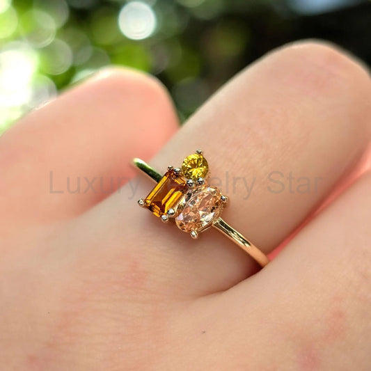 The Tulia - Citrine 3 Stone Cluster Ring