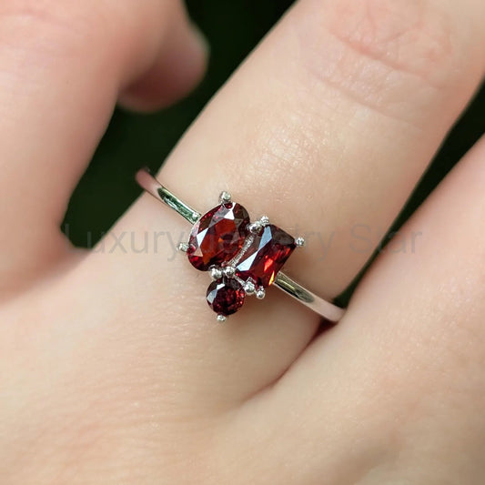 The Tulia - Garnet 3 Stone Cluster Ring