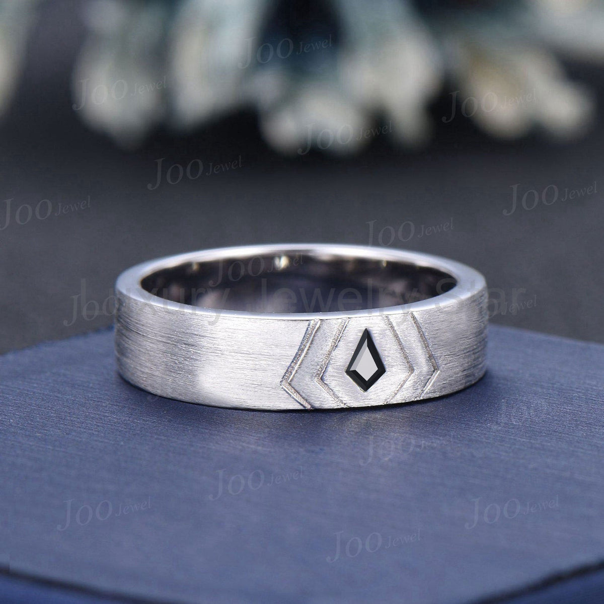 Men's Black Spinel Wedding Band Kite Black Onyx Band 6mm Brushed Finished Band Sterling - image 5