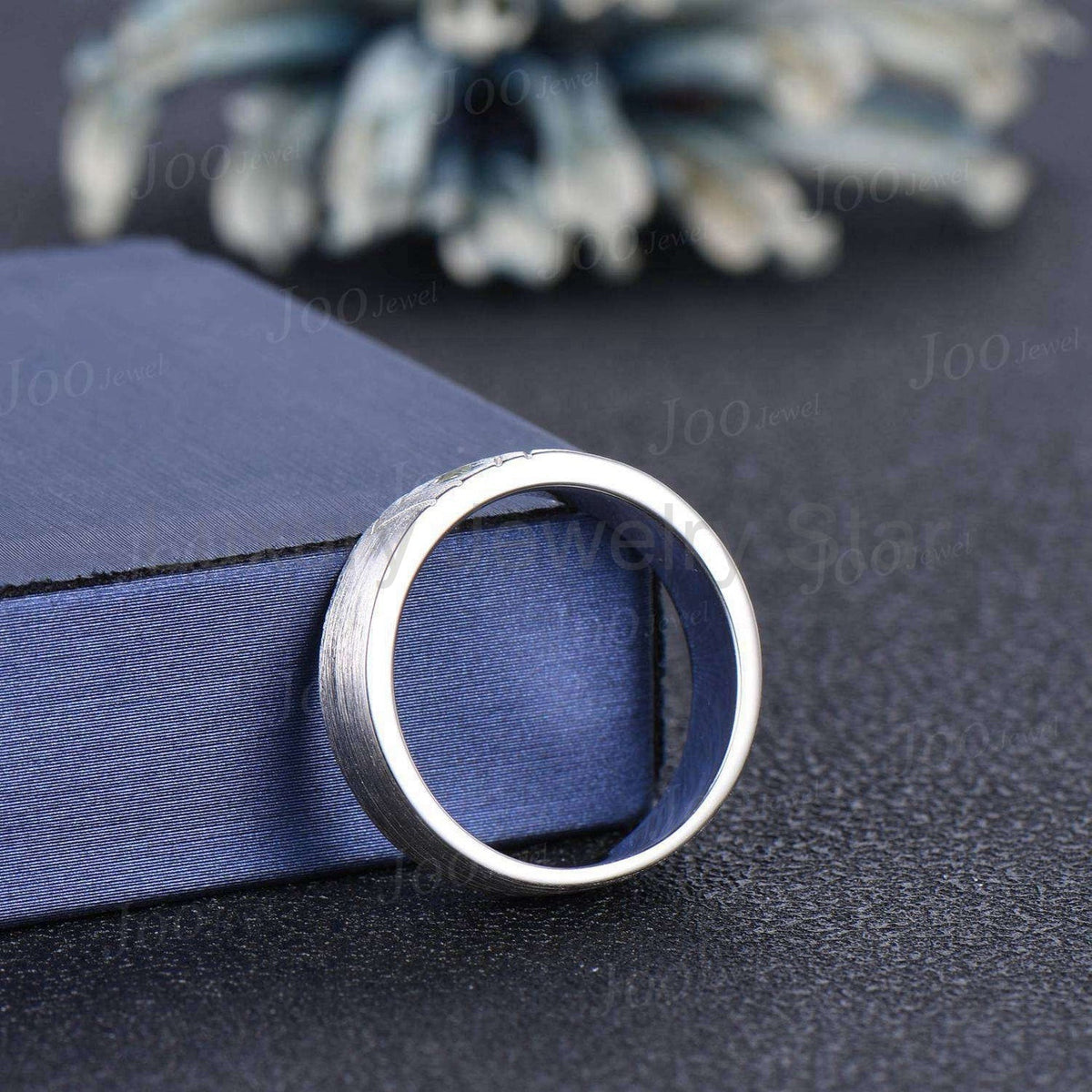 Men's Black Spinel Wedding Band Kite Black Onyx Band 6mm Brushed Finished Band Sterling - image 6