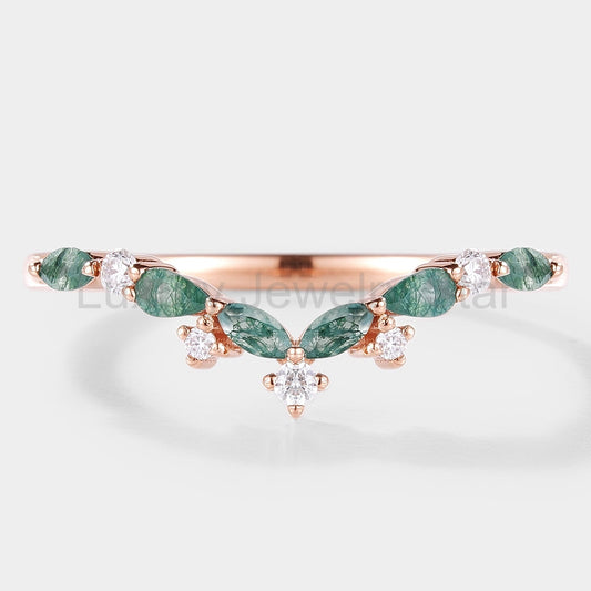 Curved Shaped Moss Agate Stackable Wedding Band