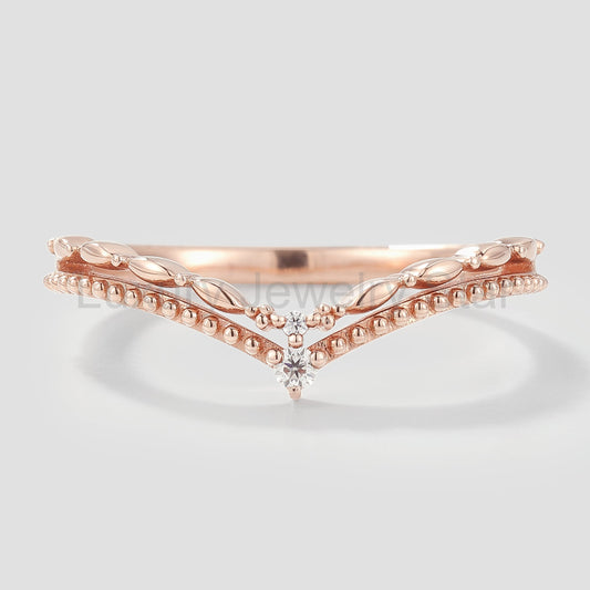 Curved V Shaped Moissanite Stackable Wedding Band