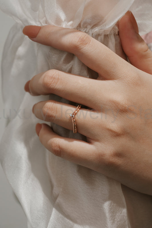 Curved V Shaped Moissanite Stackable Wedding Band