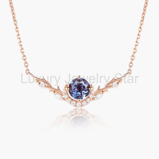 Custom Oval Cut Alexandrite Forest Moon Necklace - Eirwen