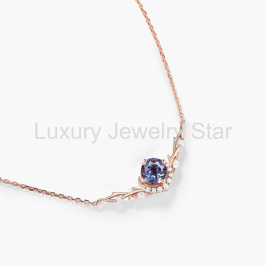 Custom Oval Cut Alexandrite Forest Moon Necklace - Eirwen - image 2
