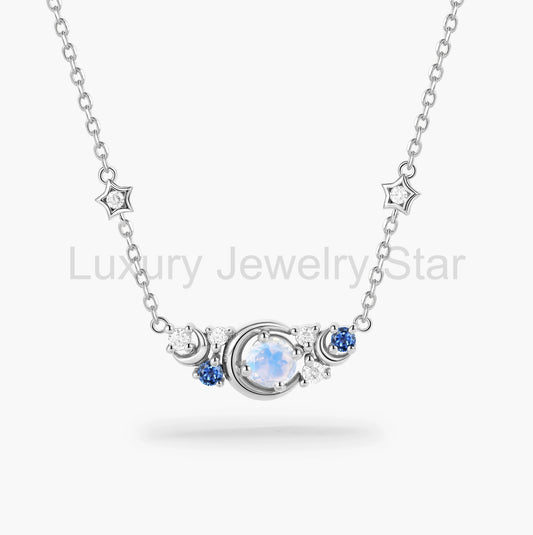 Custom Round Cut Moonstone Necklace - Moon