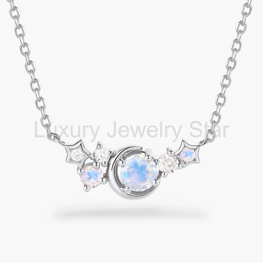 Custom Round Cut Moonstone Necklace - Star