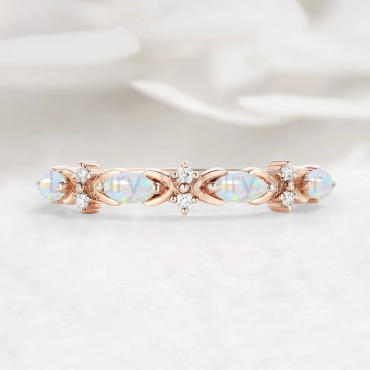 Half Eternity Opal and Moissanite Wedding Band