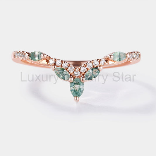 Moissanite & Moss Agate Wedding Band