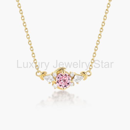 Moon Design Custom Round Cut Padparadscha Necklace