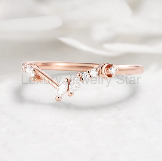 Moon Design Moissanite Wedding Band