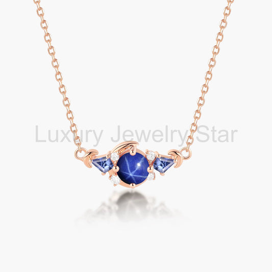 Moon Inspire Round Cut Lindy Star Sapphire Necklace - Lunara