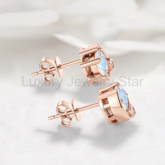 Moon&Star Inspired Custom Moonstone Earrings Round Cut Studs - image 2