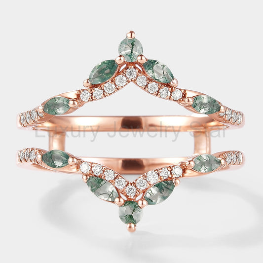 Moss Agate & Moissanite Enhancer Double Wedding Band