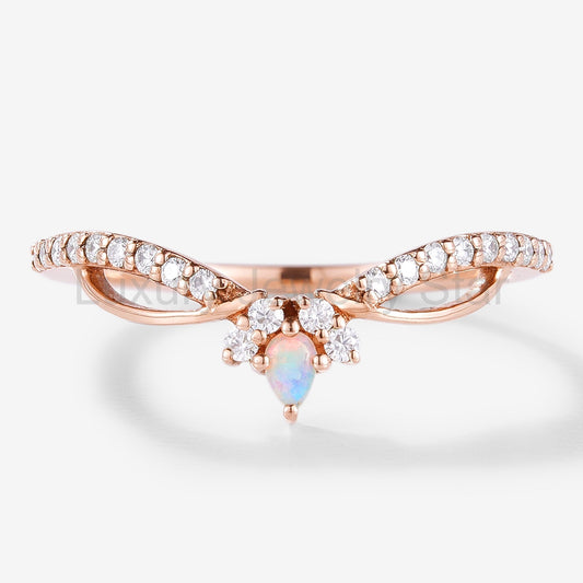 Natural Opal & Moissanite Stacking Wedding Band