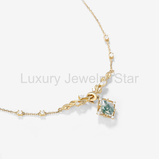 Nature Inspired Pear Cut Leafy Moss Agate Necklace - image 2