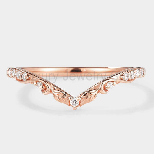 Nature Inspired V Shaped Moissanite Wedding Band