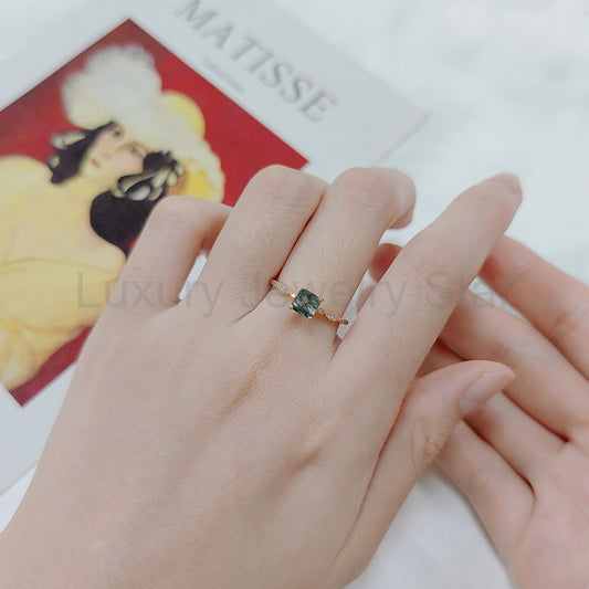 Princess Cut Moss Agate Vintage Engagement Ring - image 2