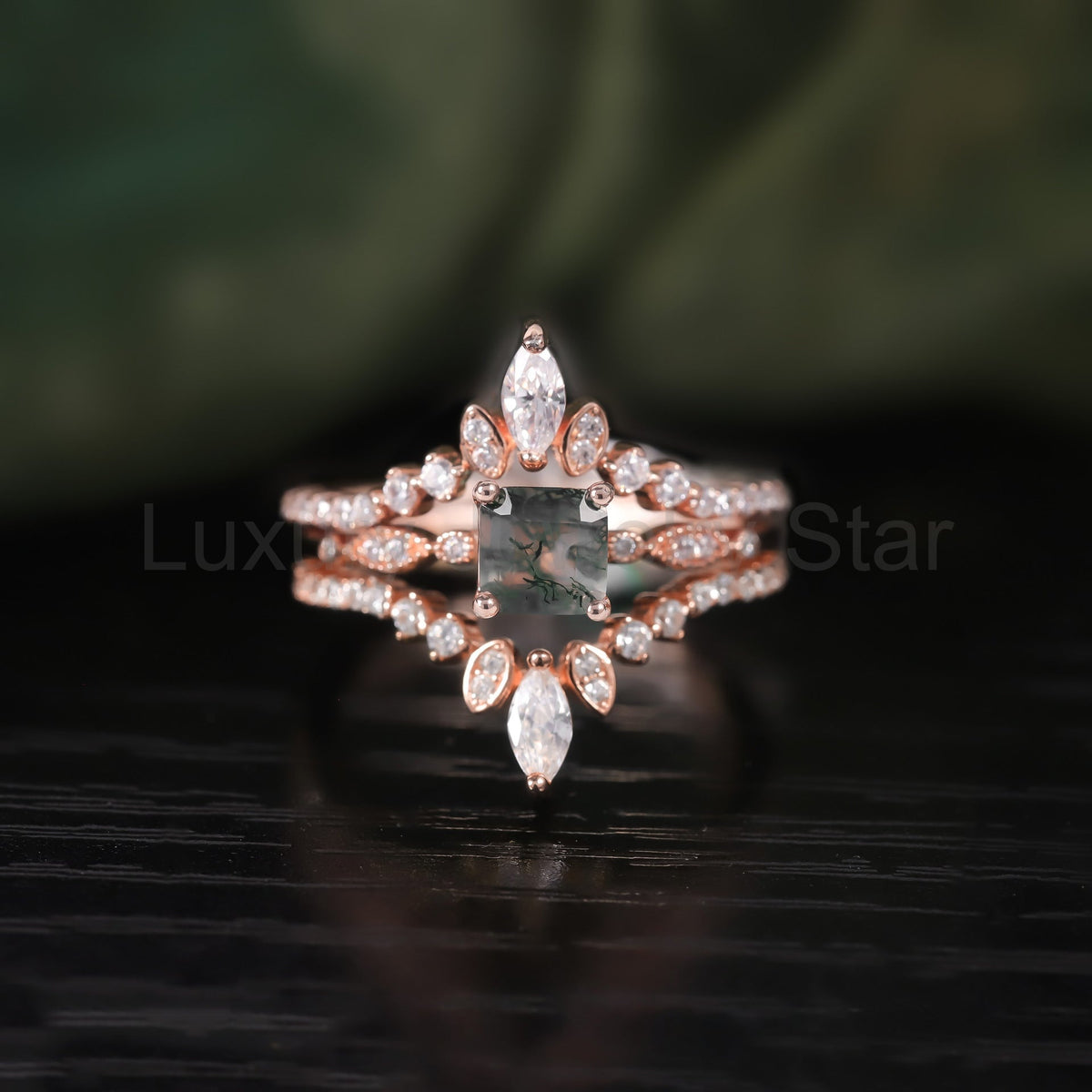 Princess Cut Moss Agate Vintage Engagement Ring - image 5