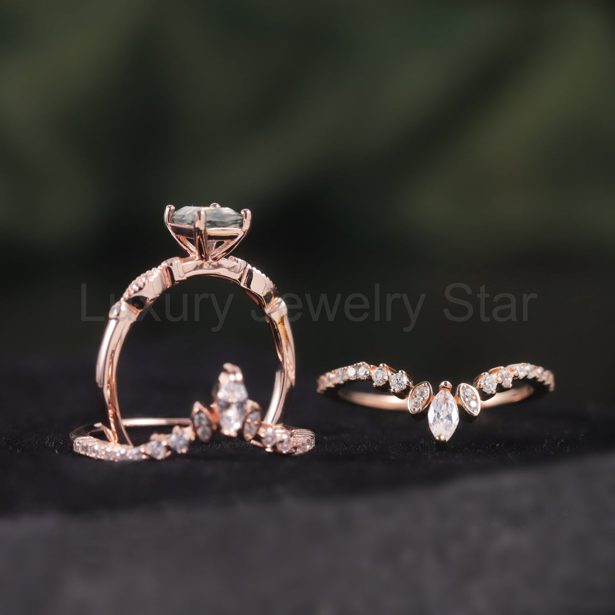 Princess Cut Moss Agate Vintage Engagement Ring - image 7