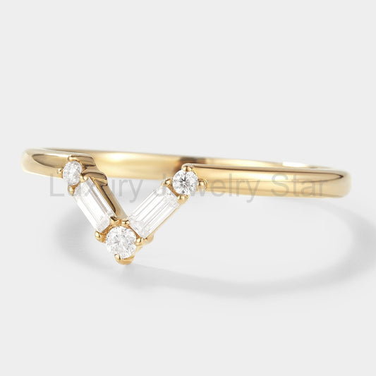 Rectangle & Round Moissanite Chevron Stackable Wedding Band - image 2