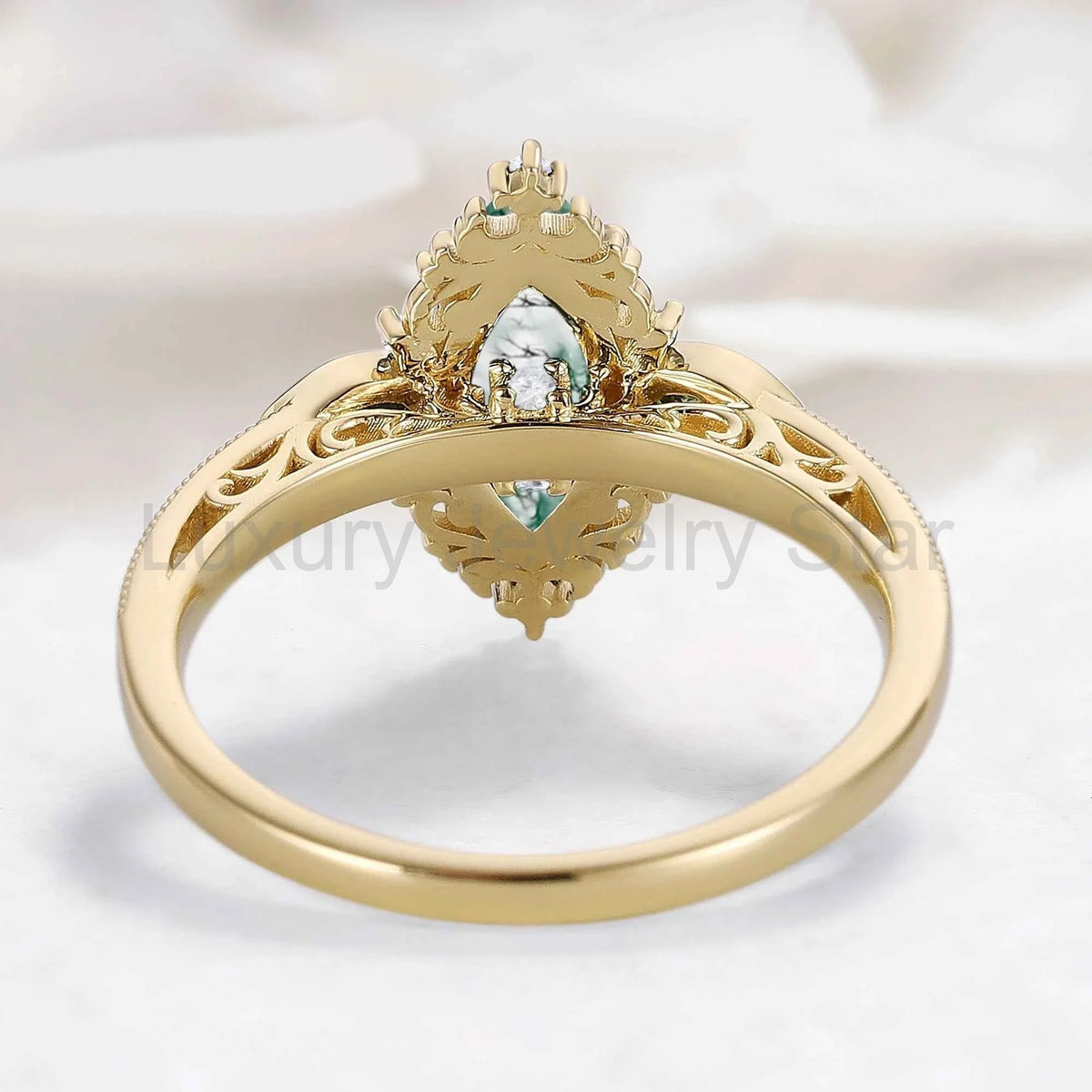 Romantic Nature-Inspired Marquise Moss Agate Engagement Ring - image 5